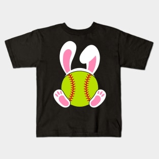 Softball Easter bunny with rabbit ears bunny feet Kids T-Shirt